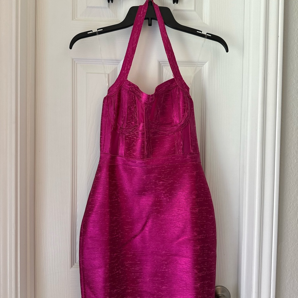 Elegant Pink Halter Mini Dress